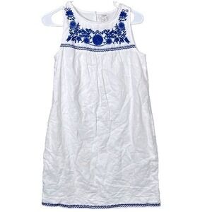 J.Crew Embroidered Linen Cotton Shift Dress Womens XXS White Blue Sleeveless